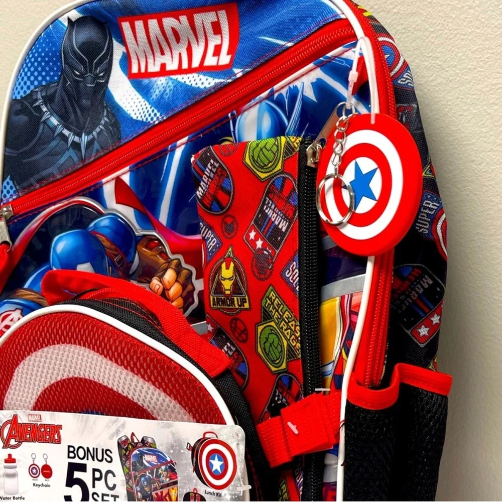 Marvel Avengers 5-Piece Backpack & Lunch Bag Set, New!